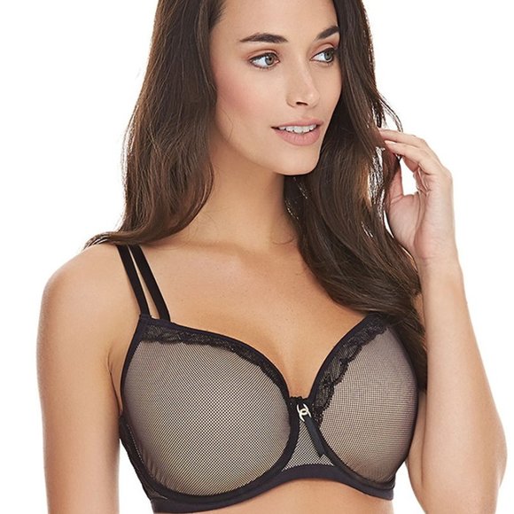 FREYA Idol Allure NWT BRA Sz 28H Molded Underwire Cups J. Hook Fishnet & Lace - Picture 1 of 14